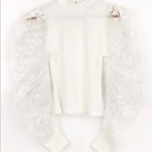 White Embroidered Puff Sleeve Top.